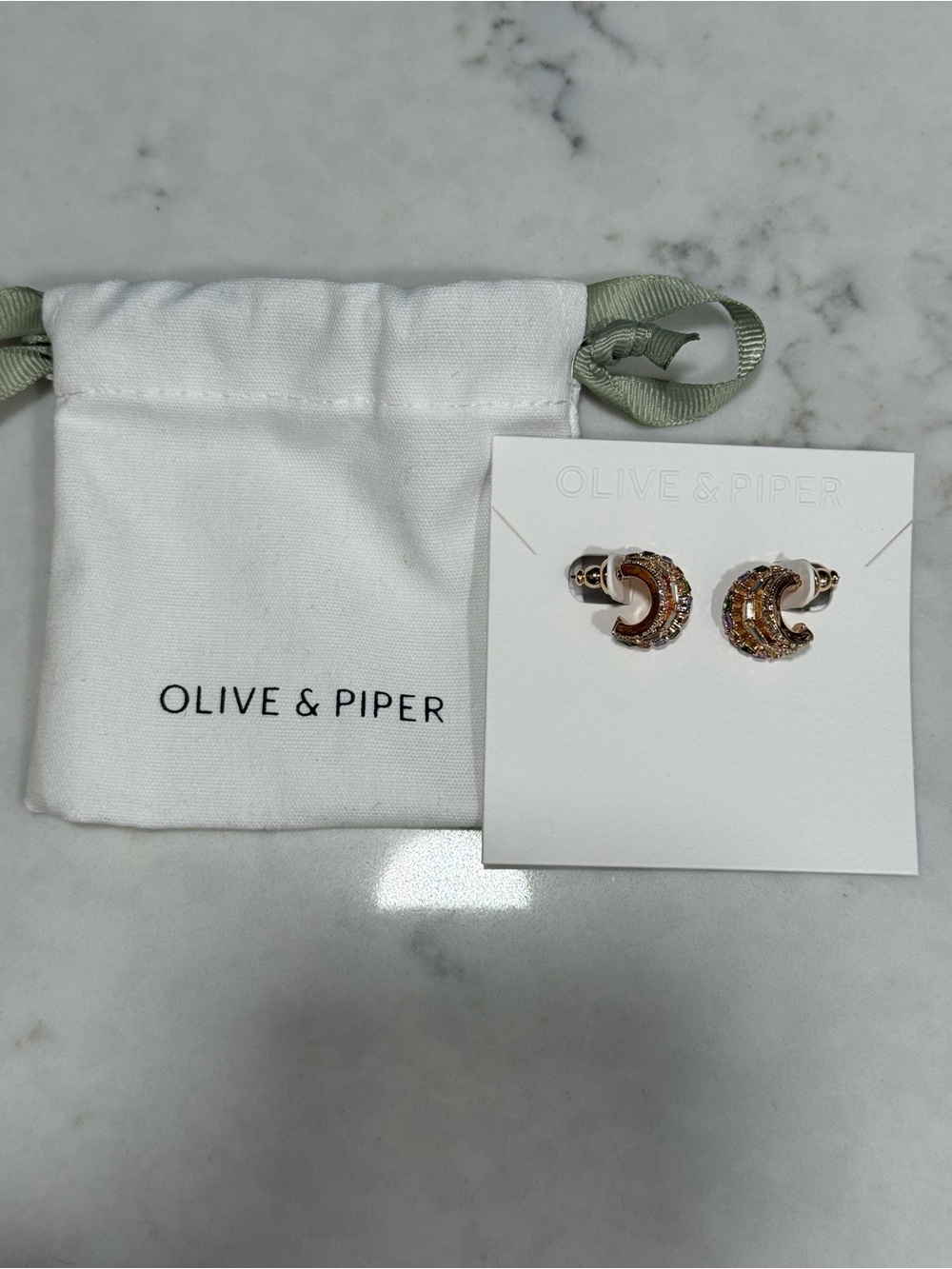Olive & Piper Rose Gold Crystal Crescent Stud Earrings
